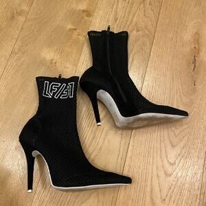 LF X Jeffrey Campbell Vedette Mesh High Heel Sock Booties in Black